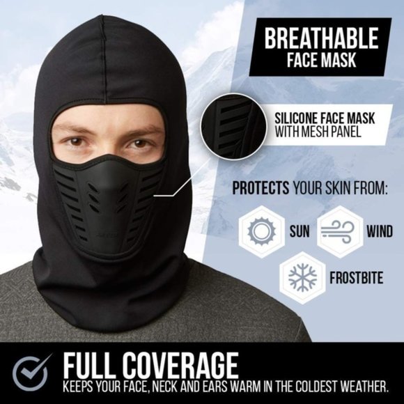 Six Pieces Wholesale Balaclava Black Winter Windproof Face Masks Air Flow - Picture 2 of 4